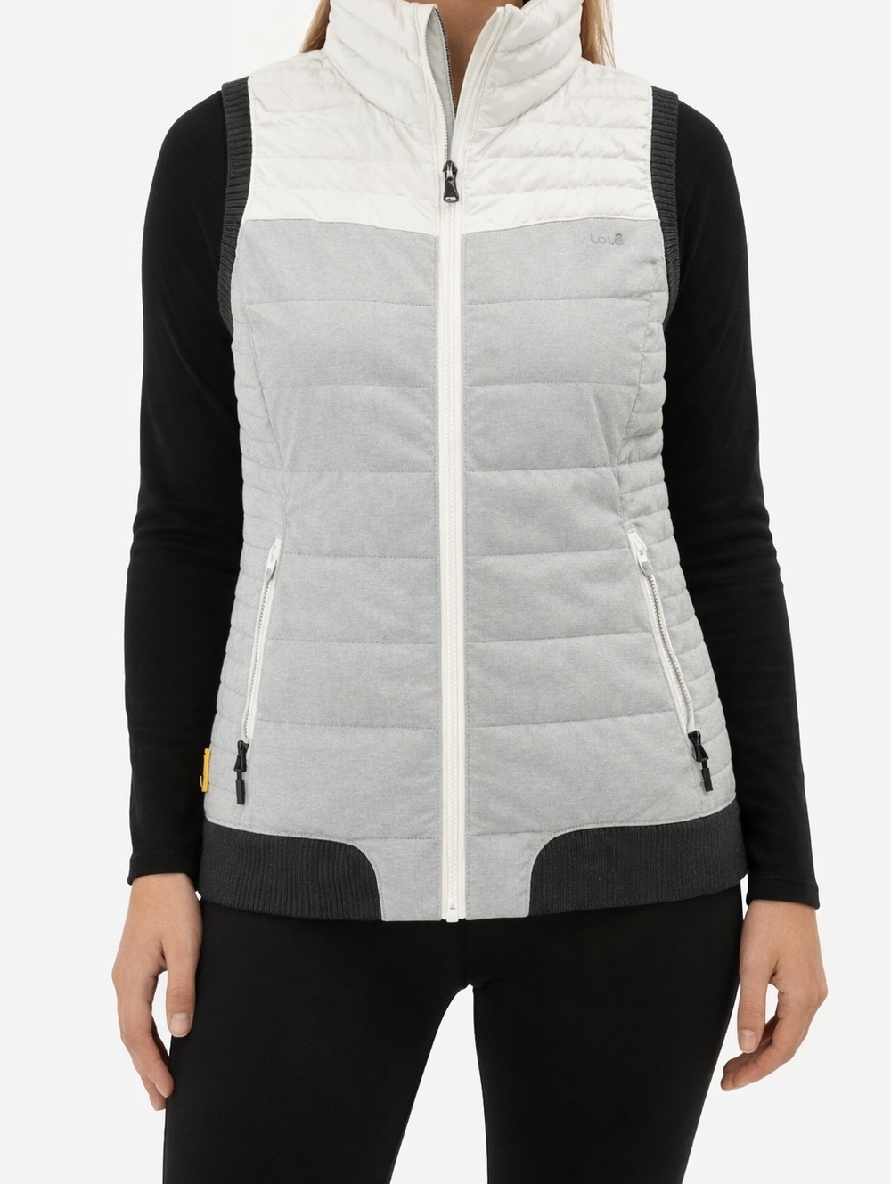 Lole ($150) Quilted Colorblock Zip-Up Puffer Vest – Grey & White